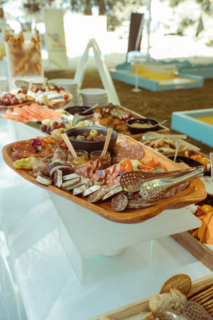Charcuterie board with meats, olives, vegetables and preserves at Brock House.
